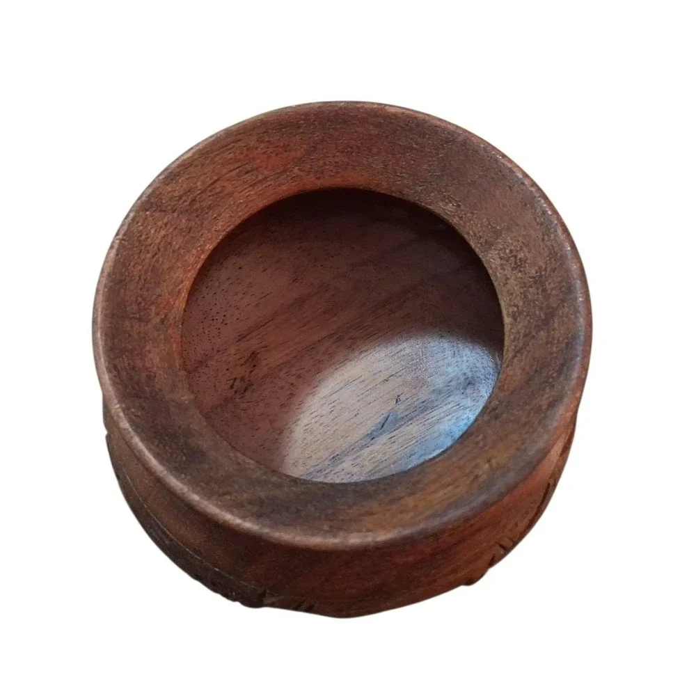 Vtg Genuine Monkeypod Handcarved Design Wood Bowl Planter Fluted Opening 4
